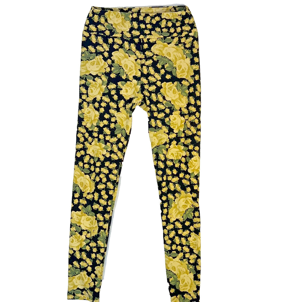 LulaRoe Leggings Womens One Size Small ( 3XS - S ) Yellow Floral on Black